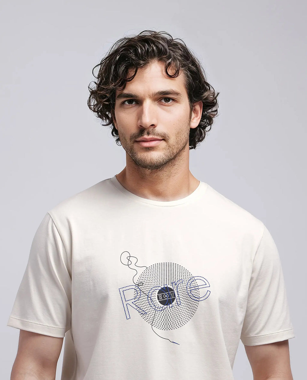 Rare Rabbit Men's Dart Beige Cotton Blend Graphic Print Regular Fit Half Sleeve Crew Neck T-Shirt