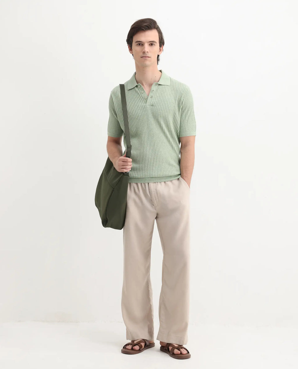 Rare Rabbit Men's Devr Light Green Tencel Textured Regular Fit Half Sleeve Polo