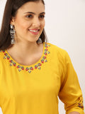 Women's Embroidered Mustard Straight Kurta