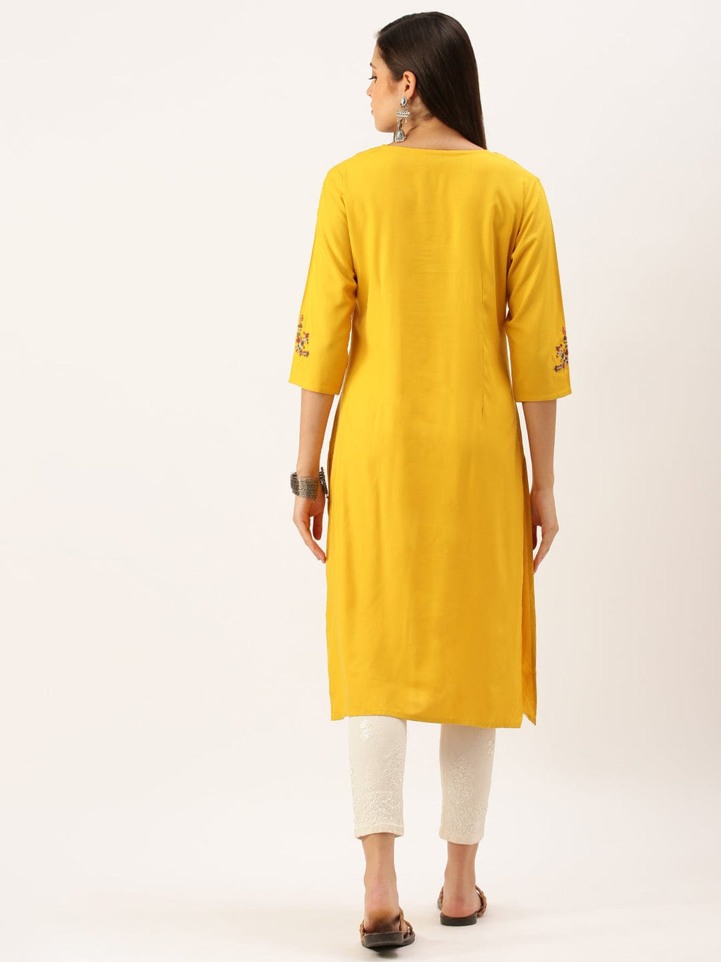 Women's Embroidered Mustard Straight Kurta