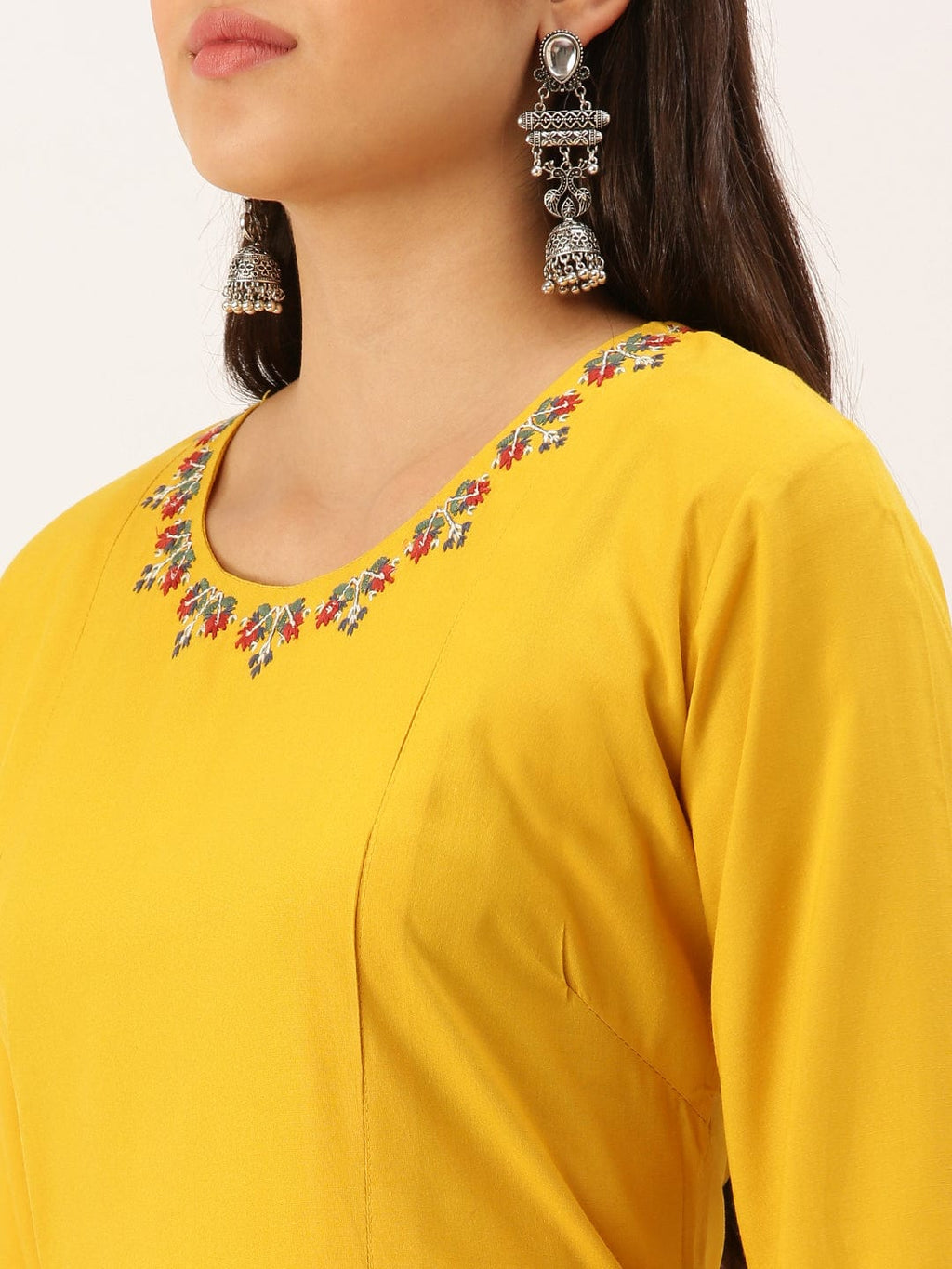 Women's Embroidered Mustard Straight Kurta