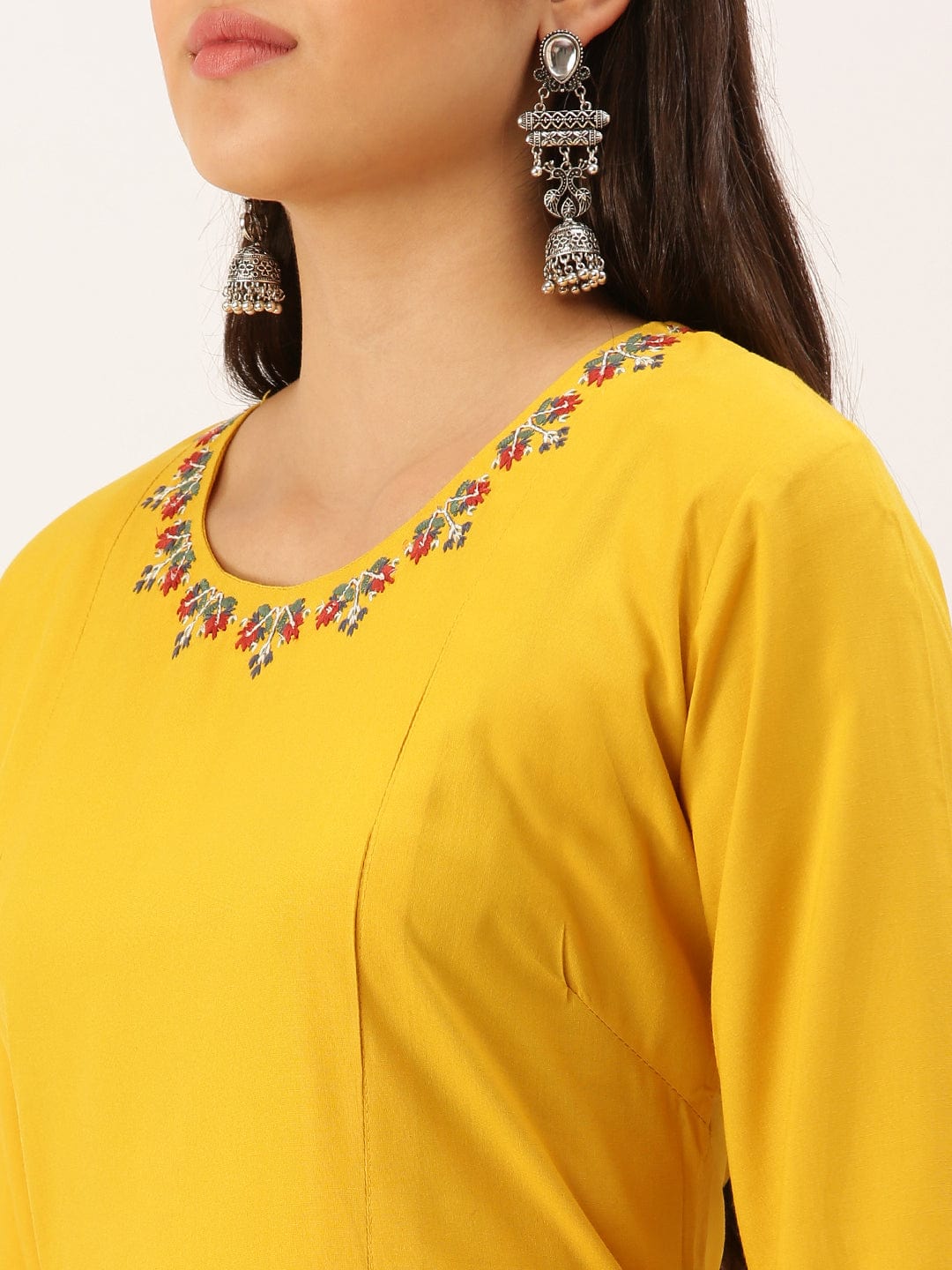 Women's Embroidered Mustard Straight Kurta