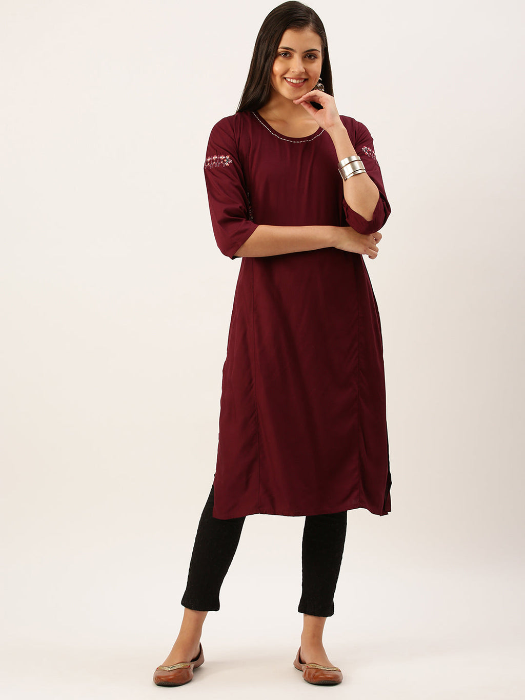 Women's Magenta Solid Straight Kurta