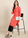 Women's Straight Red Solid Kurta