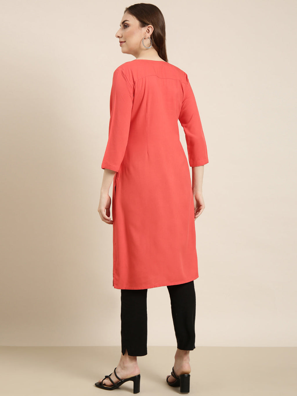 Women's Straight Red Solid Kurta