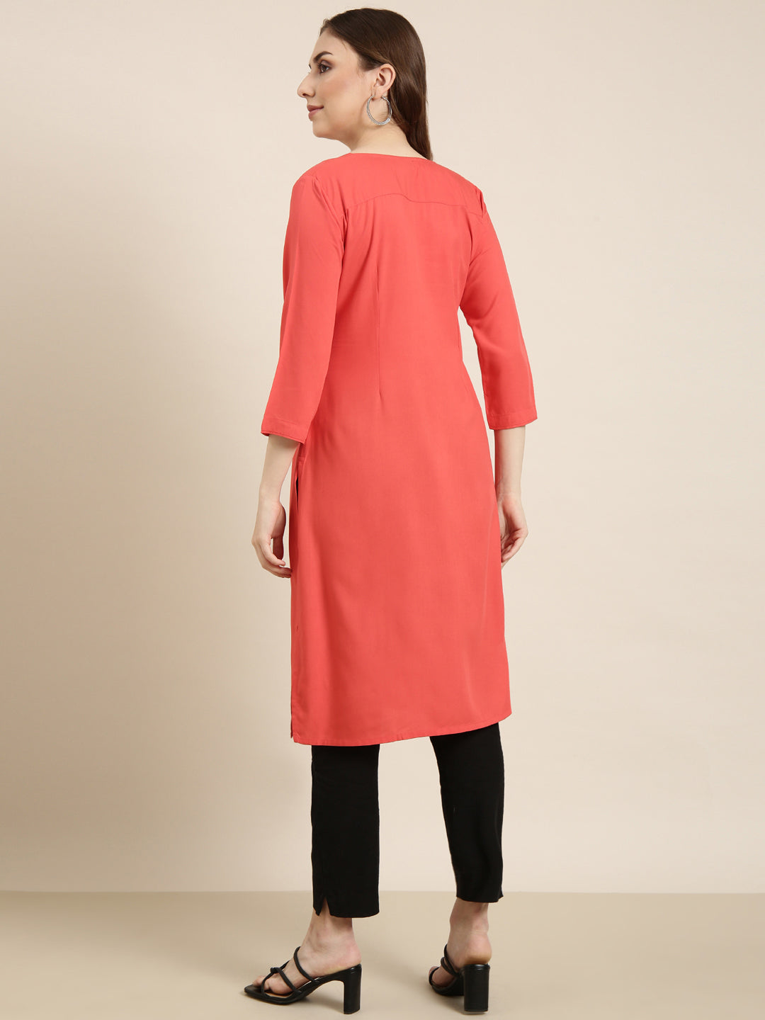 Women's Straight Red Solid Kurta