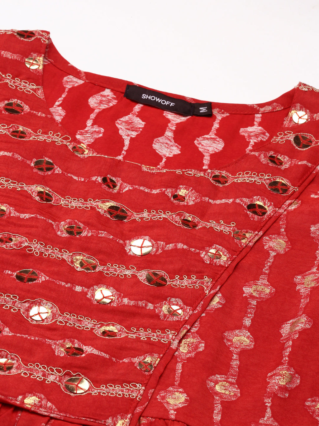 Women's Red Floral Printed Art Silk Anarkali Kurta