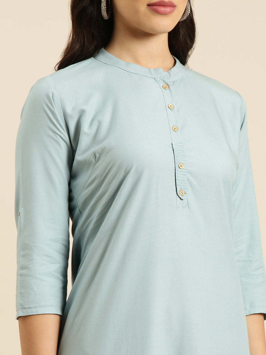 Women's Straight Blue Solid Kurta