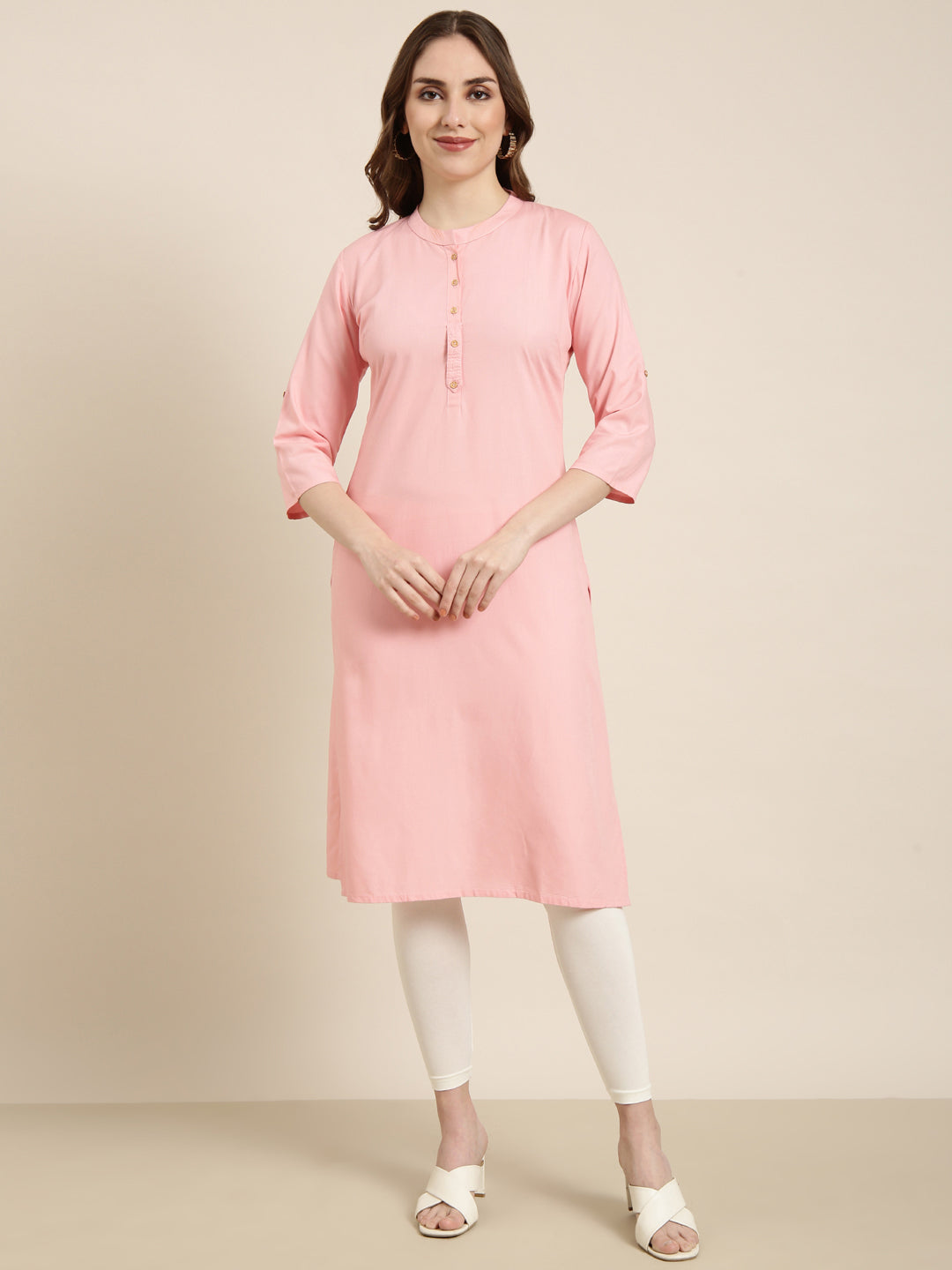 Women's Straight Pink Solid Kurta