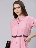 Women's Pink Cotton Shirt Style Dress