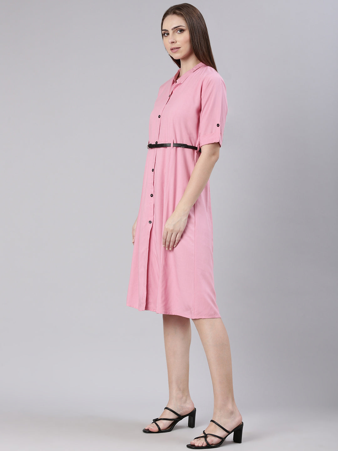 Women's Pink Cotton Shirt Style Dress