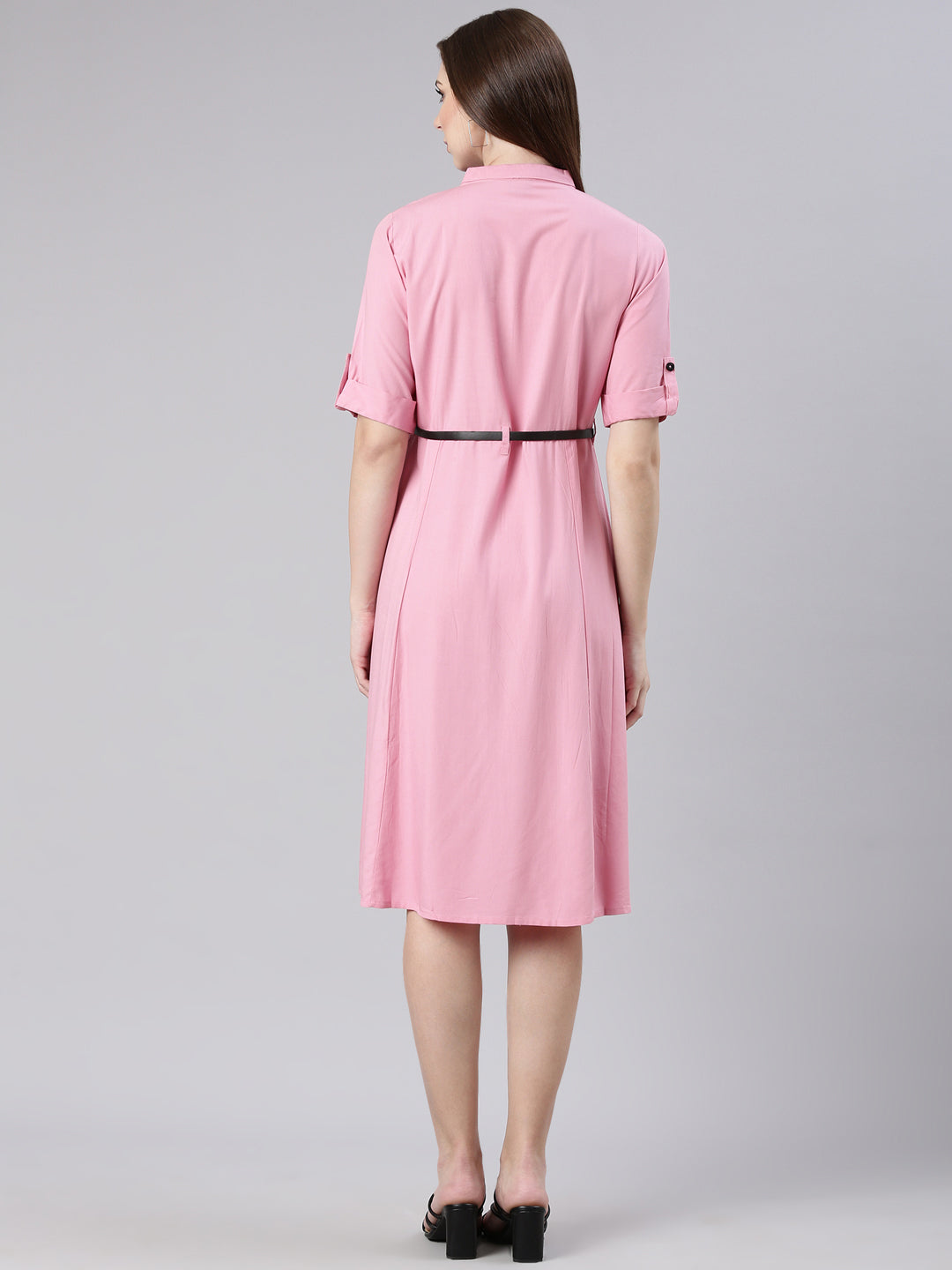Women's Pink Cotton Shirt Style Dress