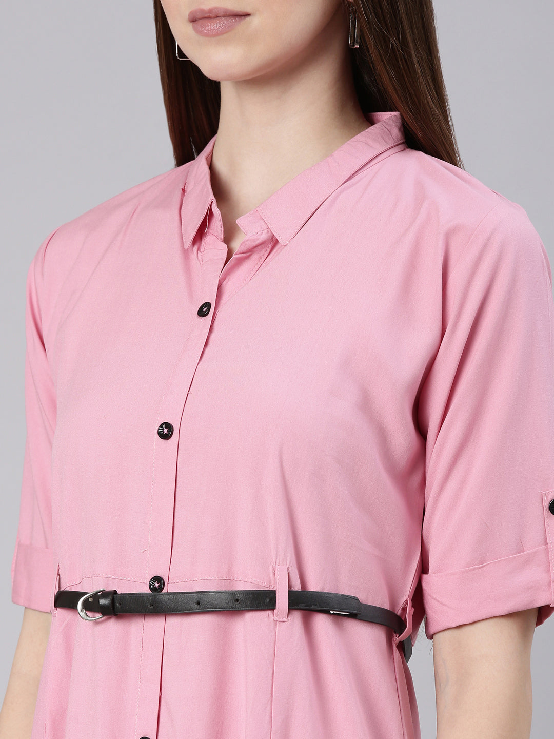 Women's Pink Cotton Shirt Style Dress