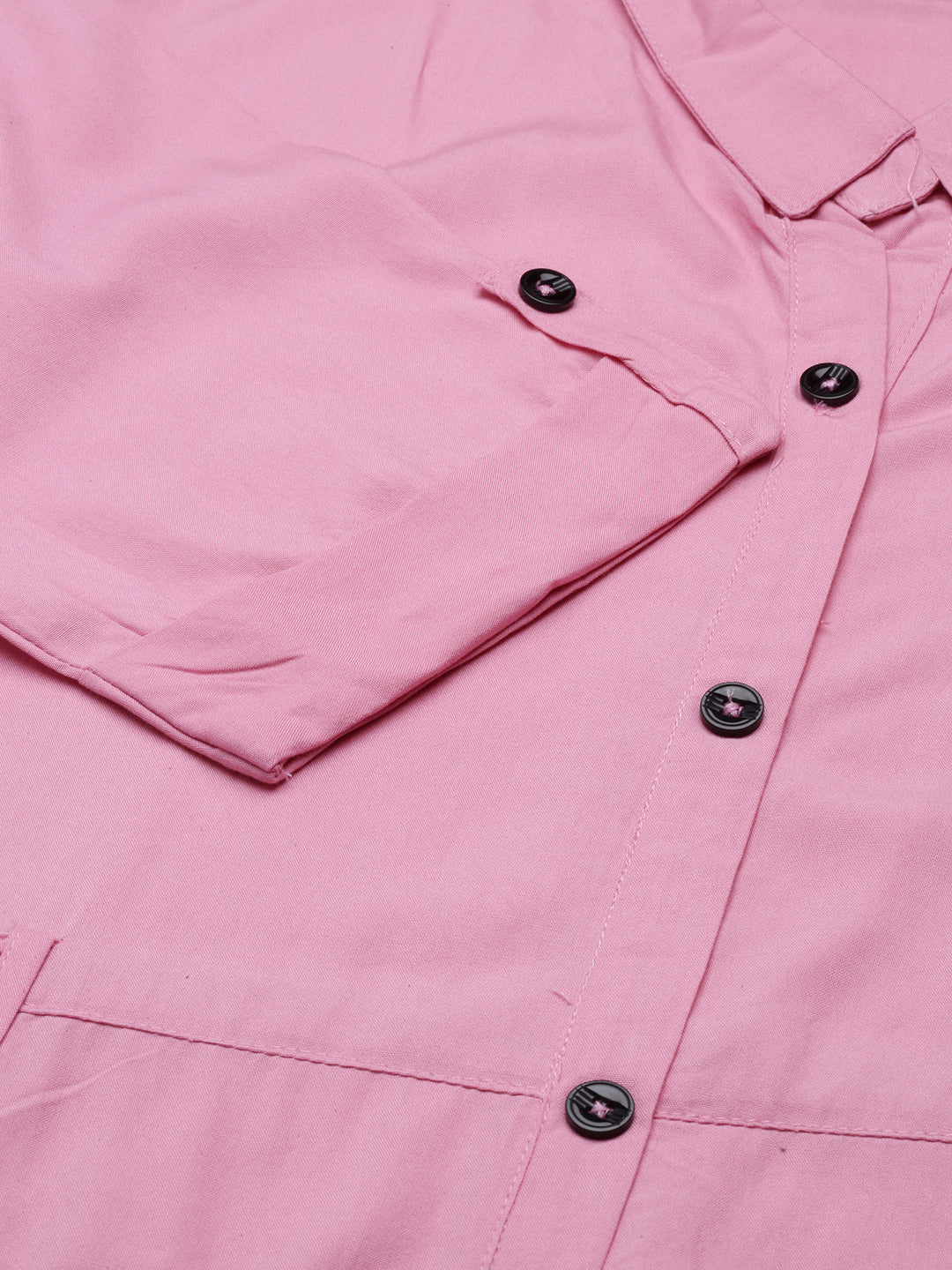 Women's Pink Cotton Shirt Style Dress