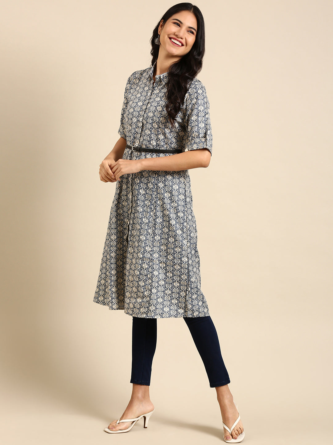Women's Blue Solid A-Line Kurta