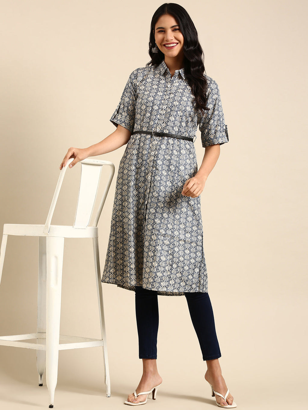 Women's Blue Solid A-Line Kurta