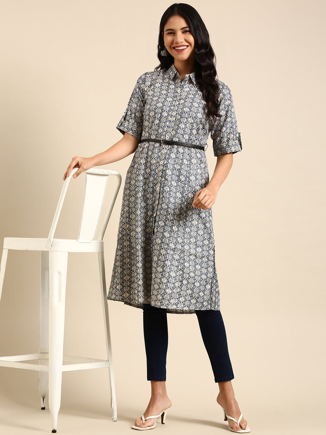 Women's Blue Solid A-Line Kurta