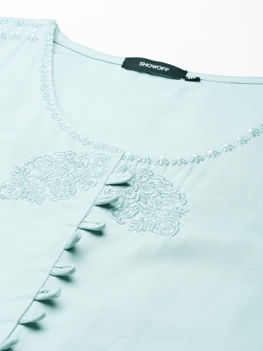 Women's Sea Green Floral Embroidered Straight Kurta