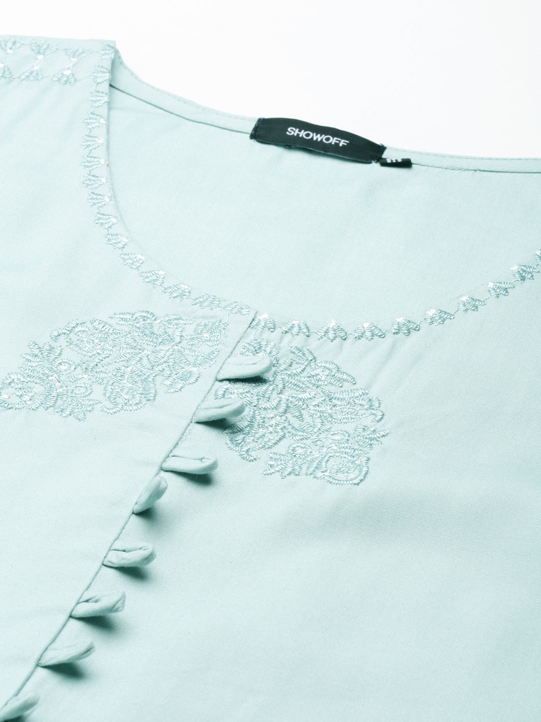 Women's Sea Green Floral Embroidered Straight Kurta