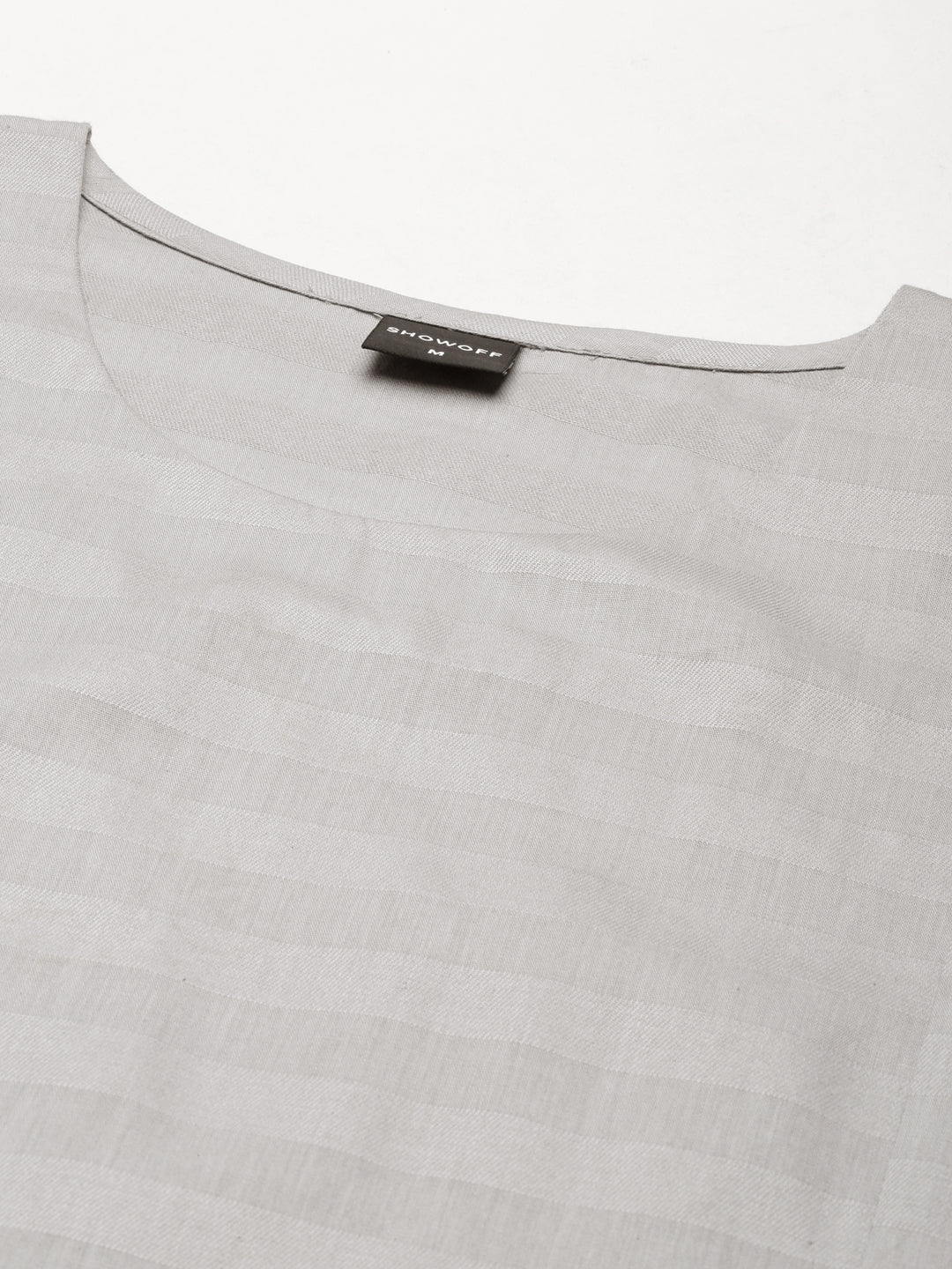 Women's Grey Woven Design Thread Work Straight Kurta