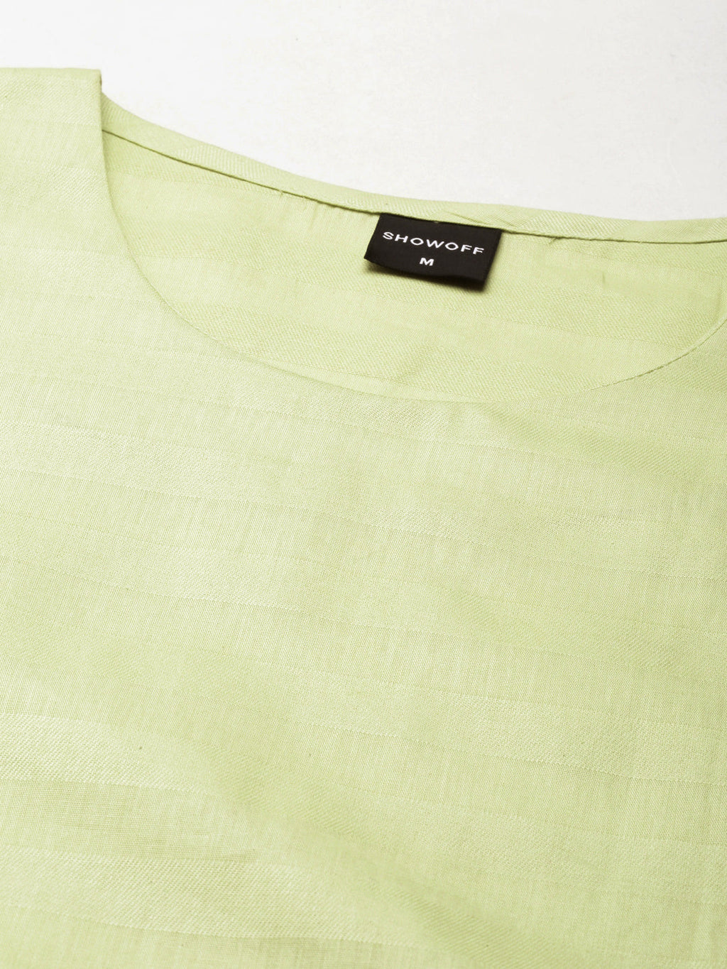 Women's Lime Green Striped Thread Work Straight Kurta