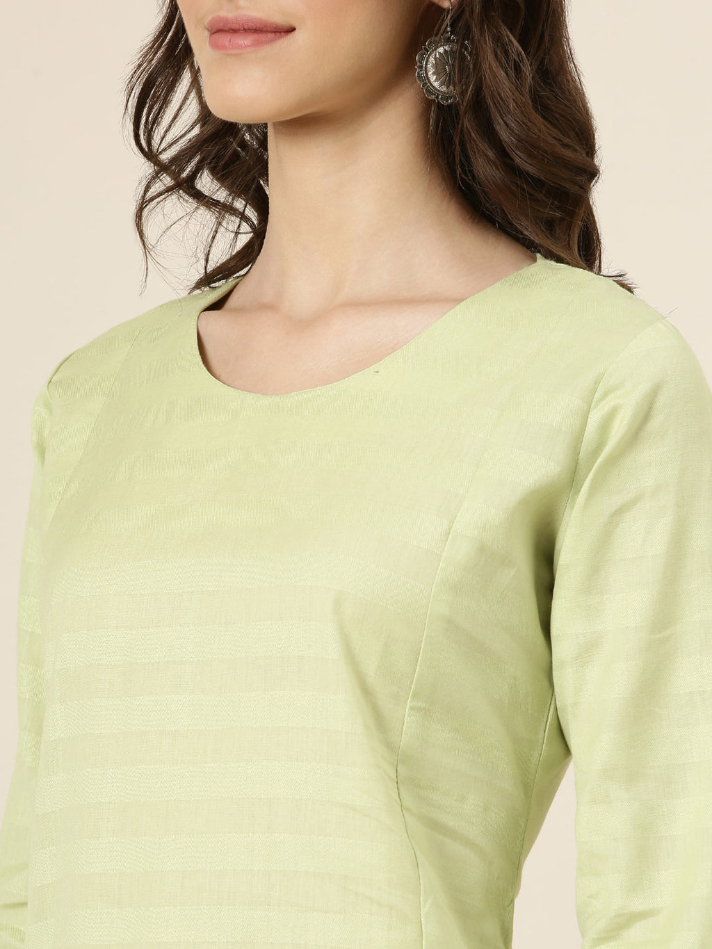 Women's Lime Green Striped Thread Work Straight Kurta