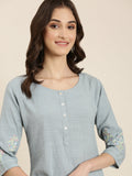 Women's Blue Round Neck Cotton Straight Kurta