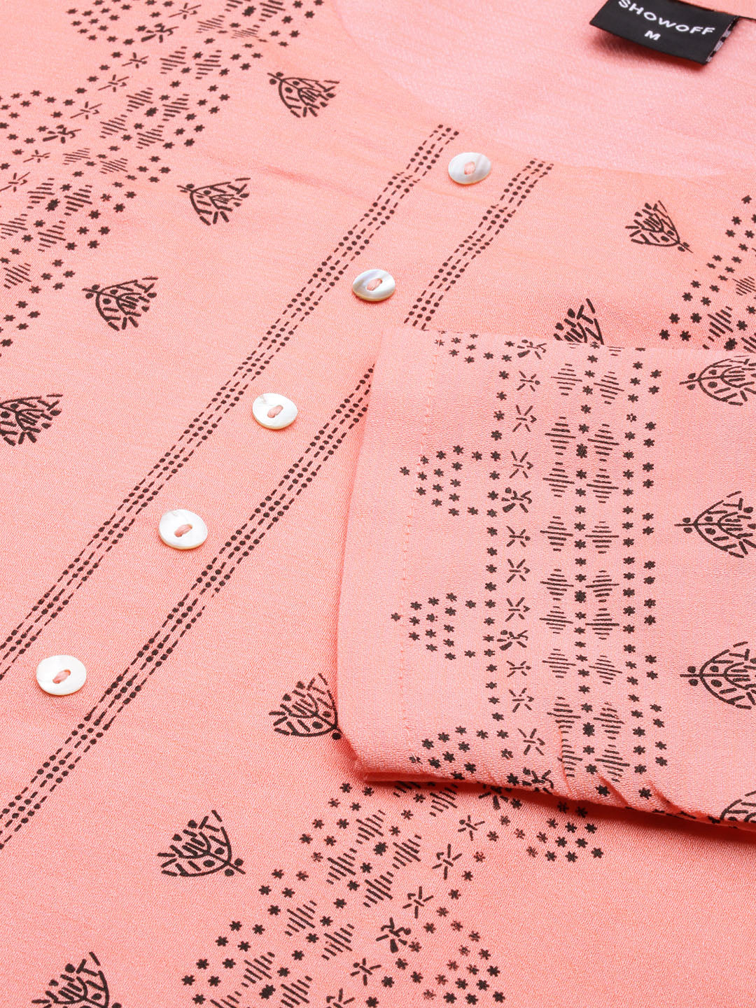 Women's Peach Geometric Printed Straight Kurta