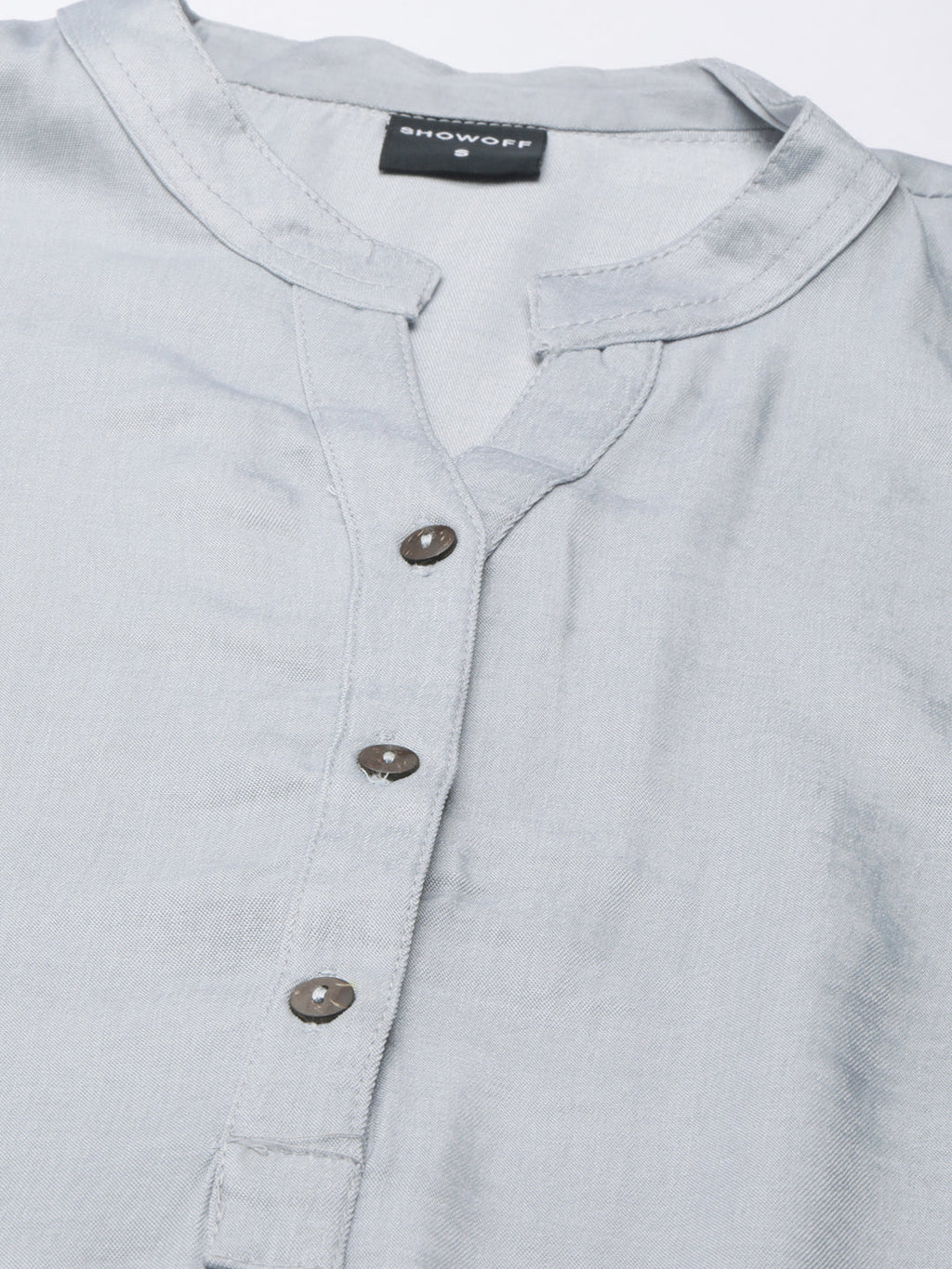 Women's Grey Mandarin Collar Straight Kurta
