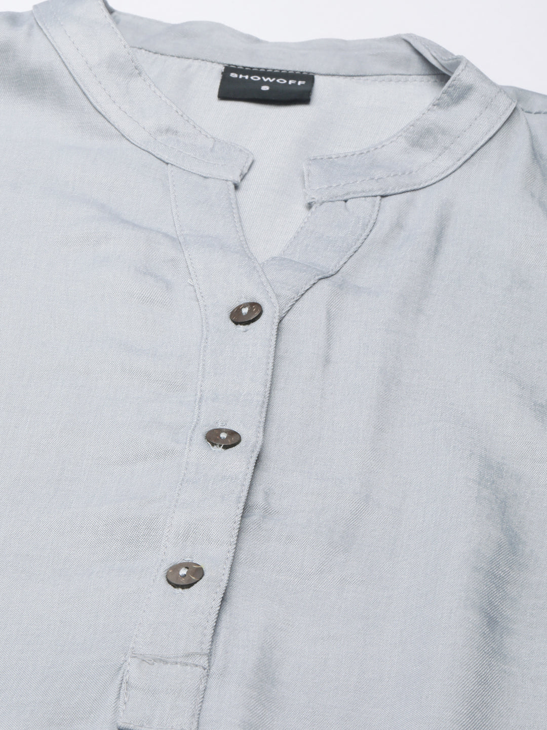 Women's Grey Mandarin Collar Straight Kurta