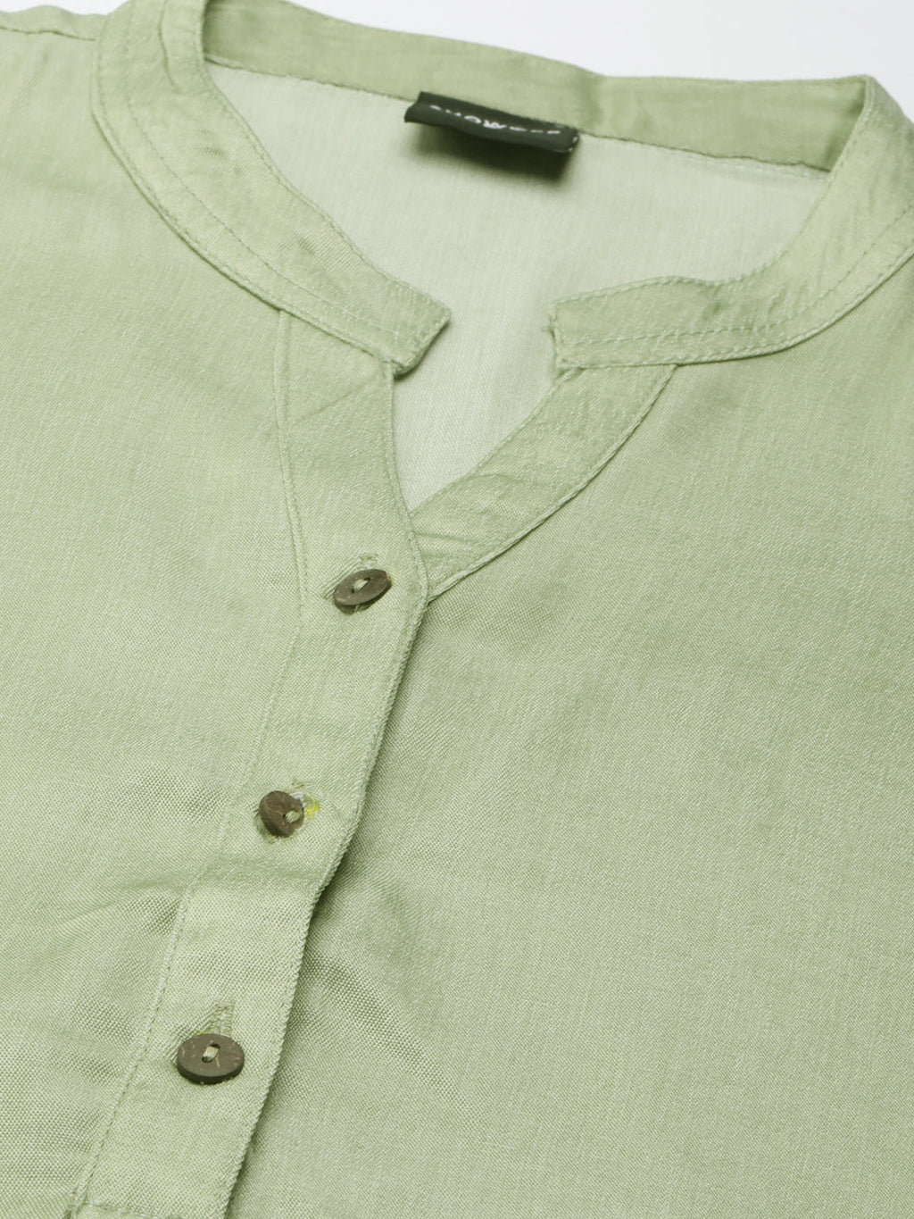 Women's Olive Mandarin Collar Roll Up Sleeves Straight Kurta