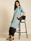 Women's Straight Grey Solid Kurta