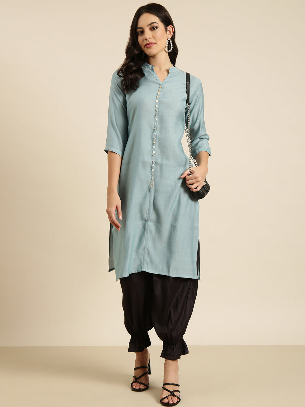 Women's Straight Grey Solid Kurta