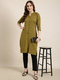 Women's Straight Olive Solid Kurta