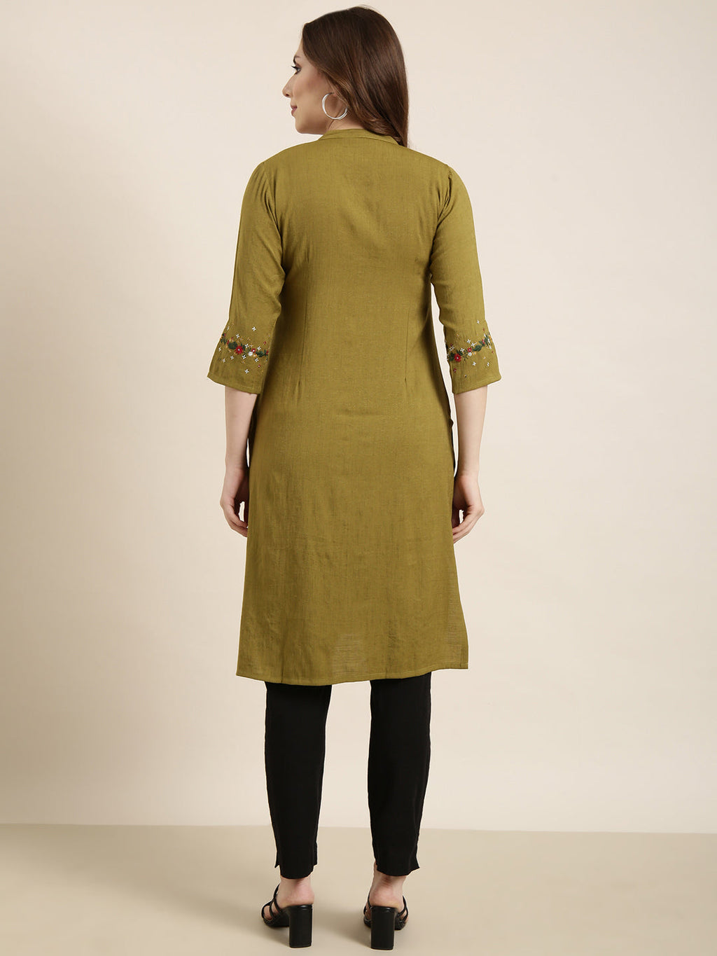Women's Straight Olive Solid Kurta