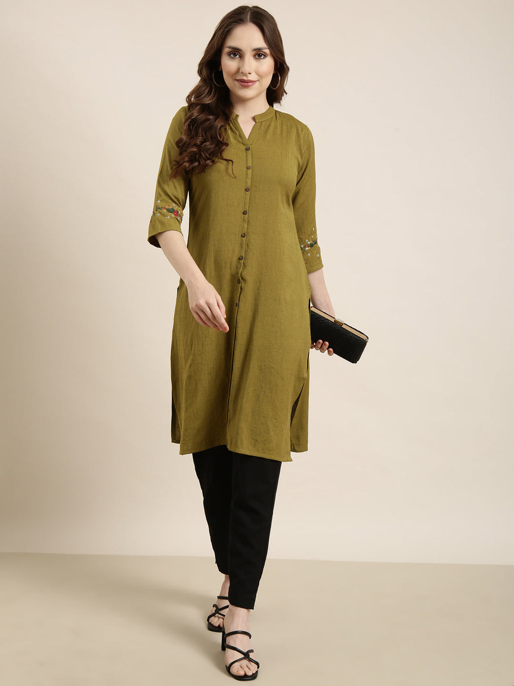 Women's Straight Olive Solid Kurta