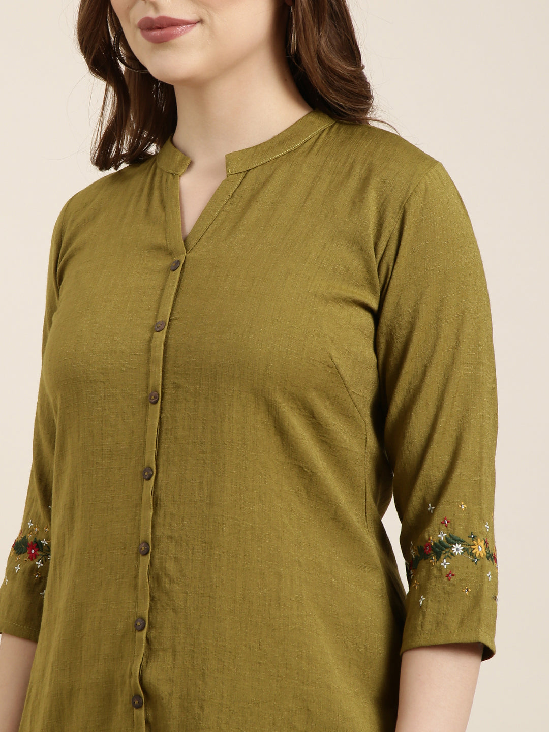 Women's Straight Olive Solid Kurta