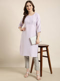 Women's Straight Lavender Solid Kurta