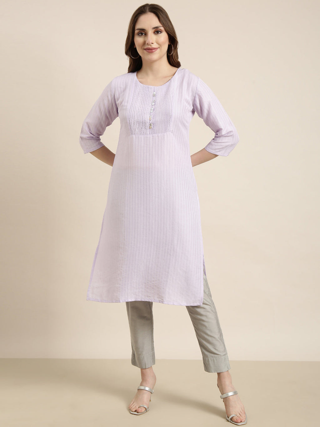 Women's Straight Lavender Solid Kurta