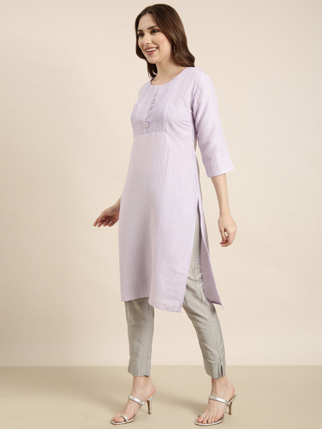 Women's Straight Lavender Solid Kurta