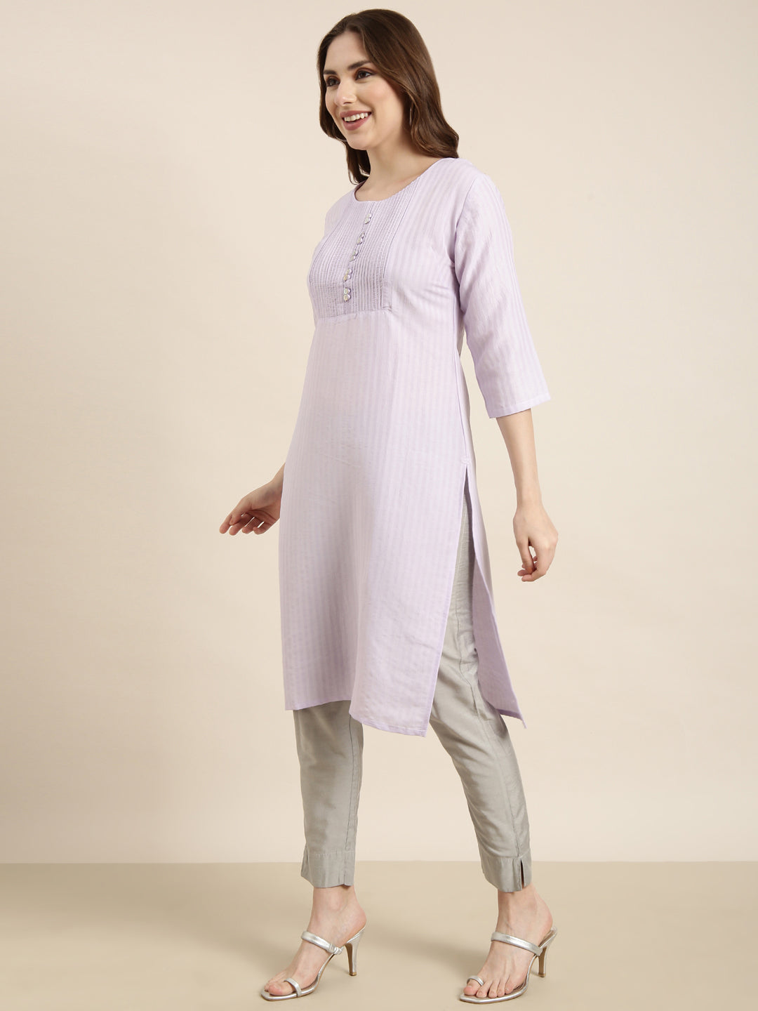 Women's Straight Lavender Solid Kurta