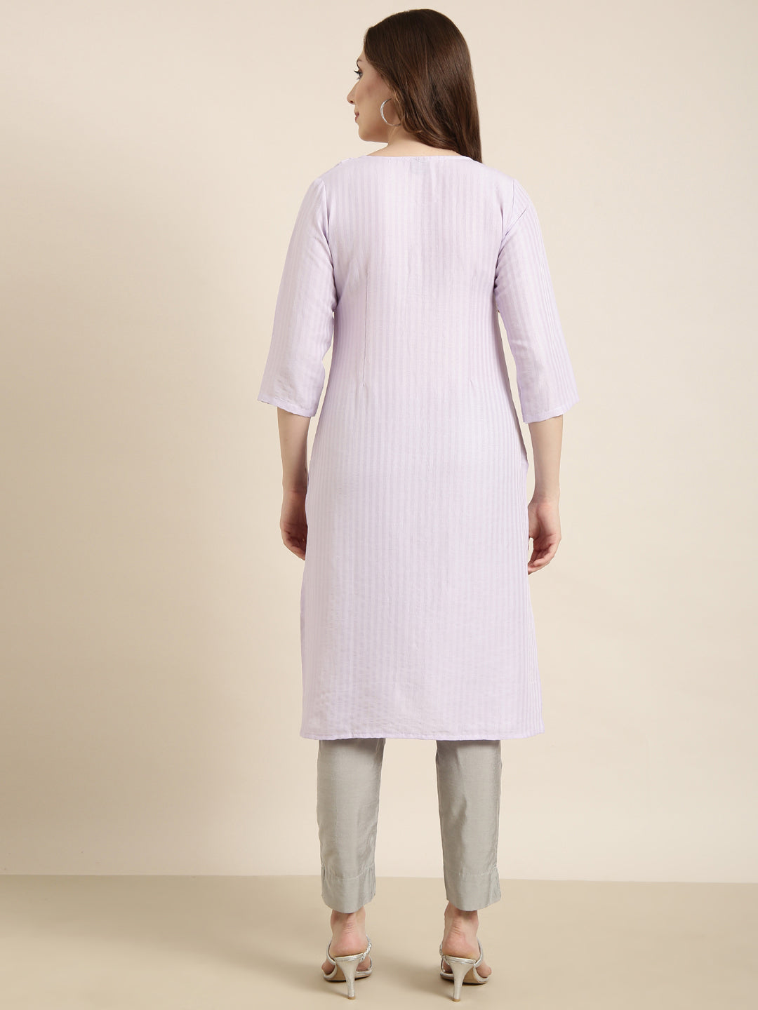 Women's Straight Lavender Solid Kurta