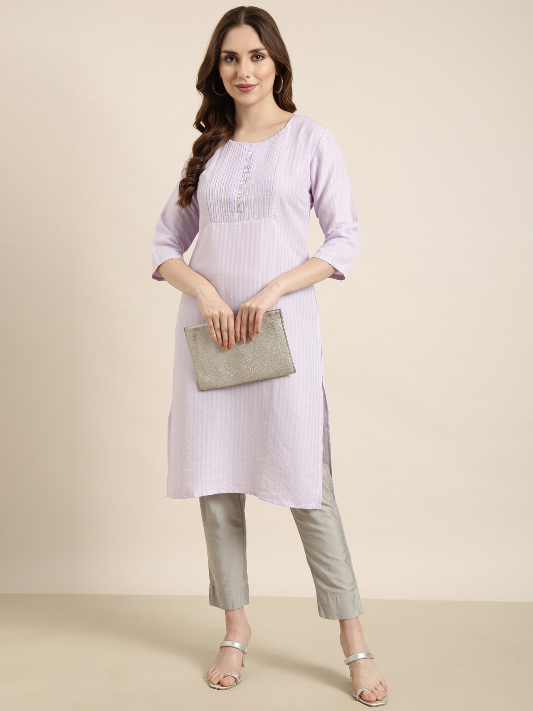 Women's Straight Lavender Solid Kurta