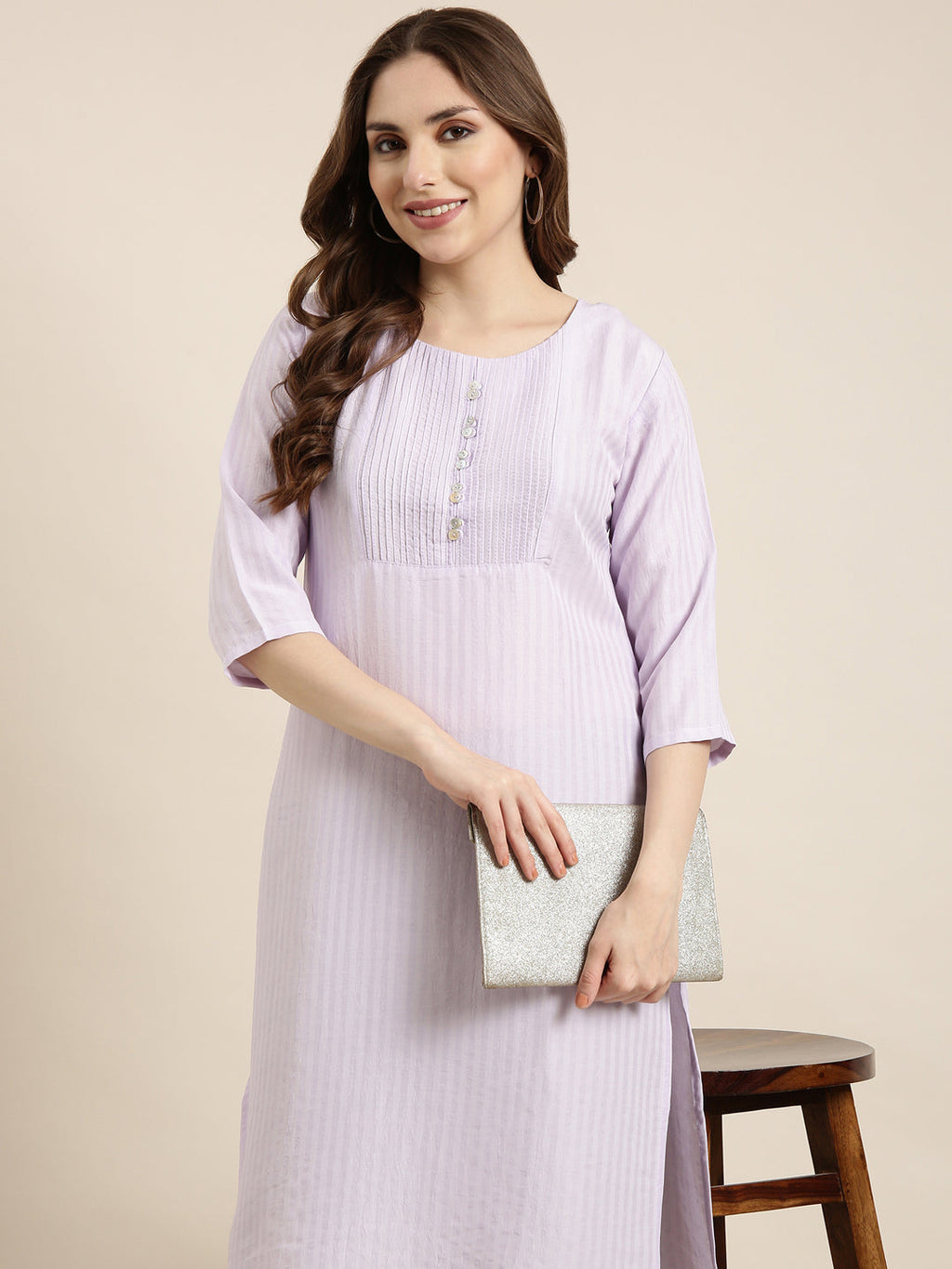 Women's Straight Lavender Solid Kurta