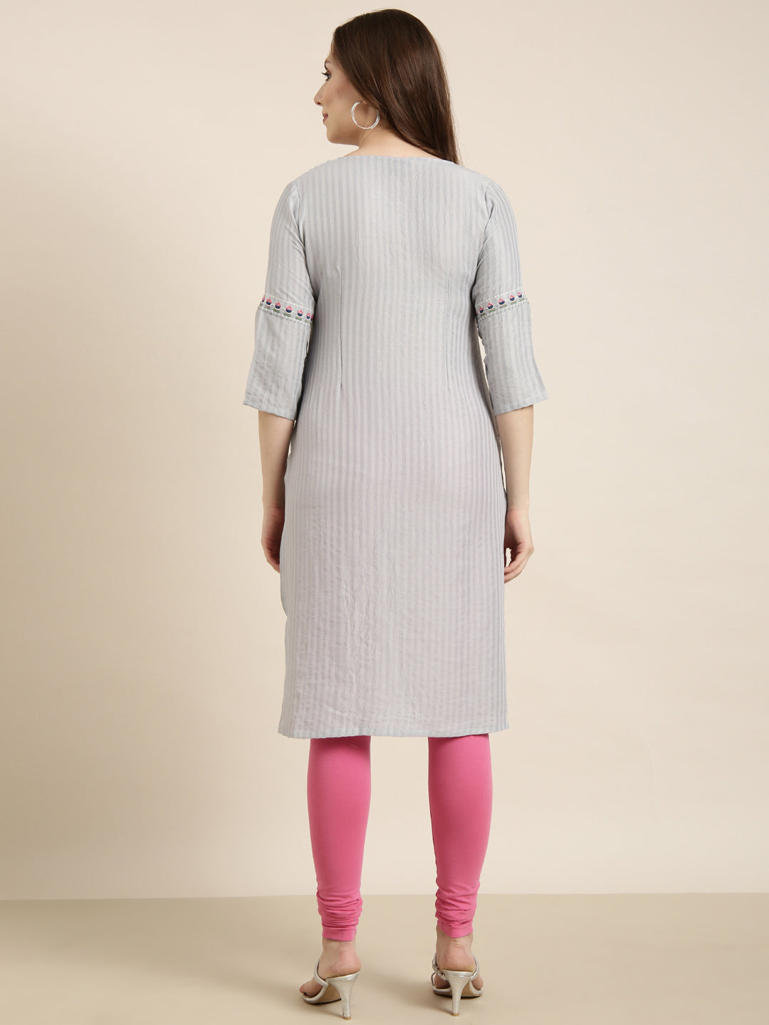 Women's Straight Grey Striped Kurta