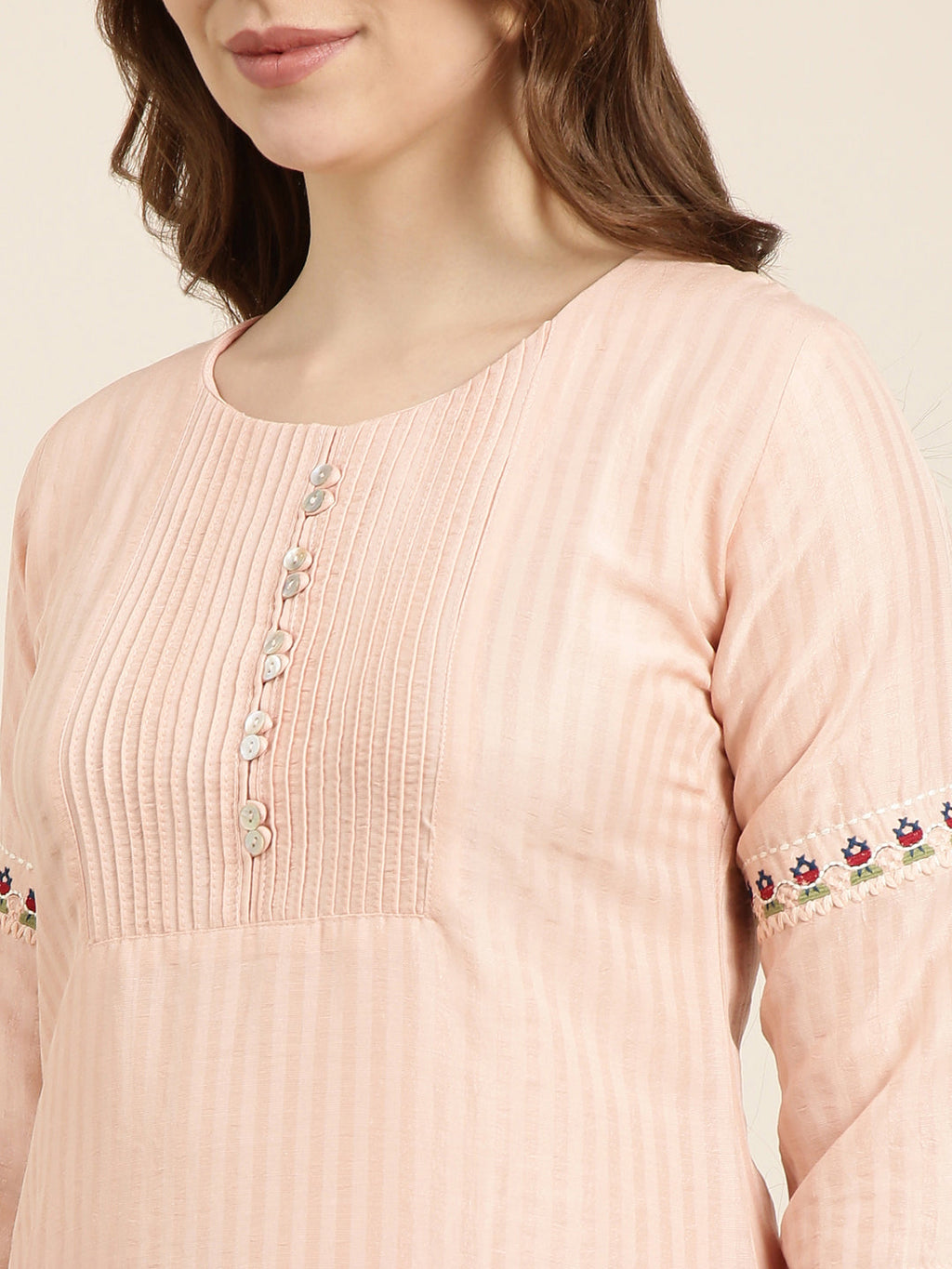 Women's Straight Peach Striped Kurta