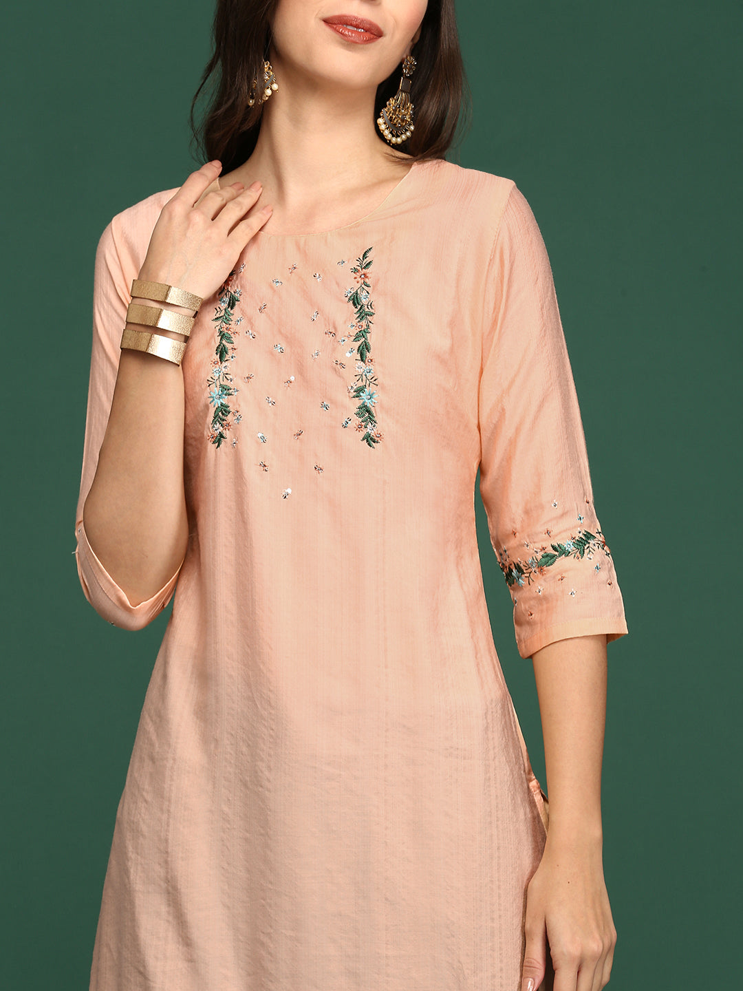 Women's Straight Peach Solid Kurta