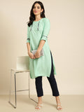 Women's Straight Sea Green Solid Kurta