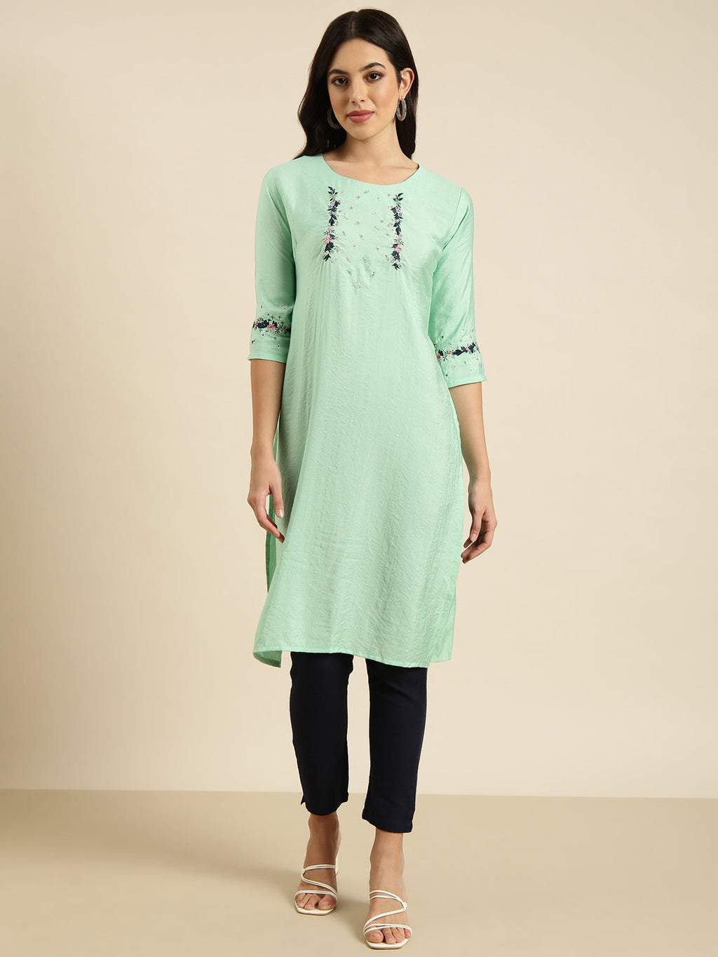 Women's Straight Sea Green Solid Kurta