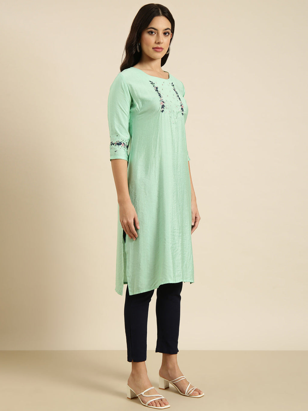 Women's Straight Sea Green Solid Kurta
